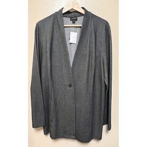 J Jill Gray Blazer‎ Cardigan Stretch Wearever Collection Womens L Minimalist NWT